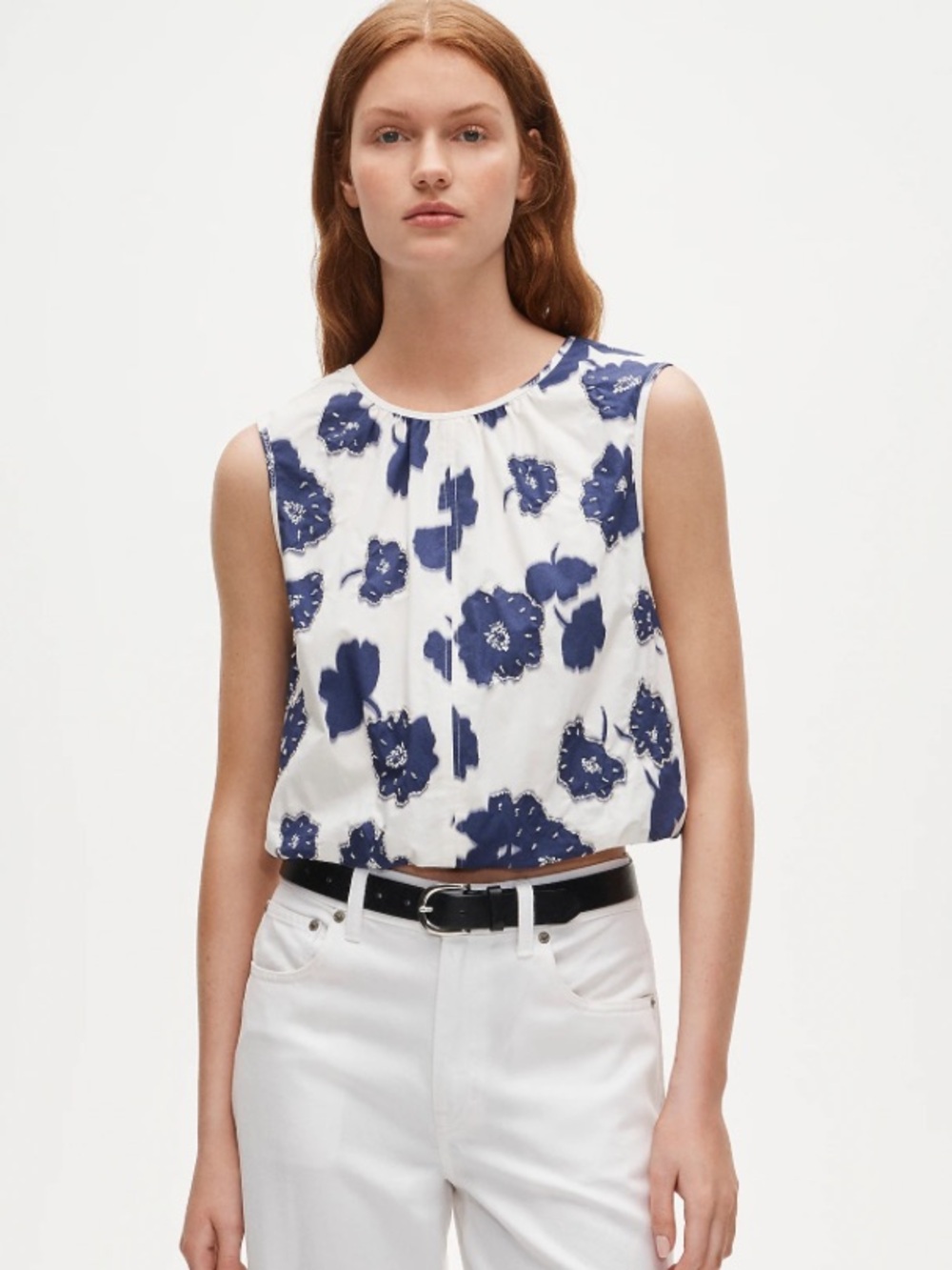 J crew Embellished drawstring-waist tank top in blurred floral